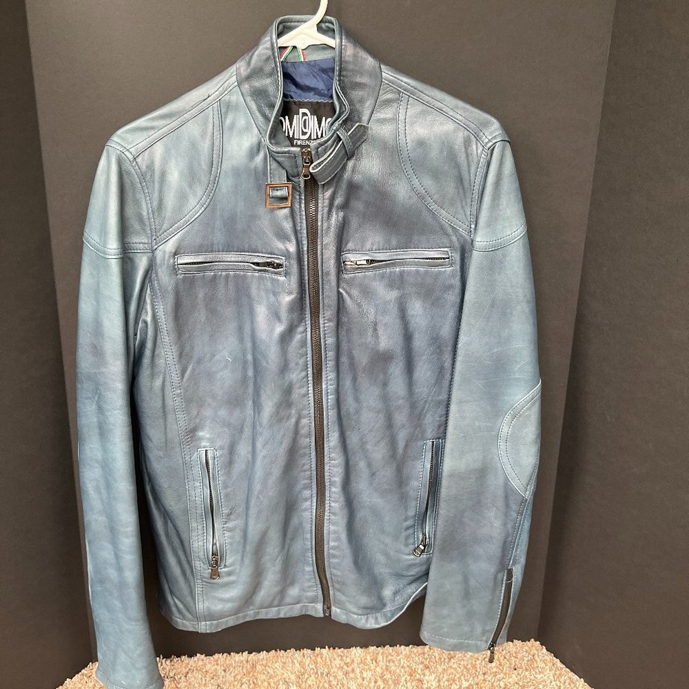 Genuine Blue Leather Jacket (Made in Florence, Italy)